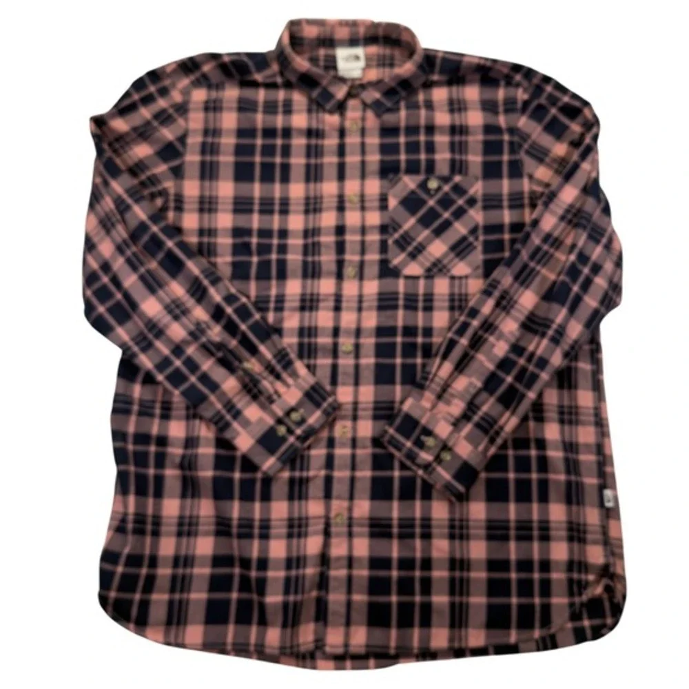 The North Face‎ Button Down Shirt Mens XL Pink Plaid Cotton Hiking Outdoor